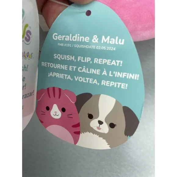 Squishmallows “FlipaMallows” 8” Geraldine And Malu Pink Cat And Grey Dog - Picture 9 of 10